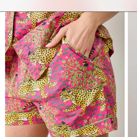 Anthropologie Pink and Yellow Leopard Print Pajama Set - Picture 4 of 4